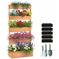 Famanu – Verticale plantenbak met 5 vakken, hoogbed van hout, 180 x 80 x 48 cm, natuurlijke kleur
