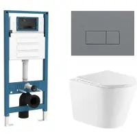 Qeramiq Dely Toiletset - inbouwreservoir Flush - slim zitting - kunststof licht grijze bedieningsplaat - rechthoekige knoppen - glans wit SW1026255/SW1448813/SW1159504/SW1102375