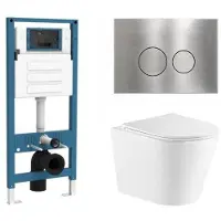 Qeramiq Dely Toiletset - inbouwreservoir Flush - slim zitting - metaal RVS bedieningsplaat - ronde knoppen - mat wit SW1026254/SW1448813/SW1000766/SW706194
