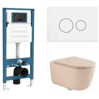 Qeramiq Dely Swirl Toiletset - inbouwreservoir Flush - slim zitting - kunststof glans witte bedieningsplaat - ronde knoppen - beige SW1026259/SW1448813/SW1000770/SW706186