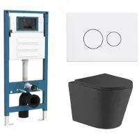Qeramiq Dely Toiletset - inbouwreservoir Flush - slim zitting - kunststof glans witte bedieningsplaat - ronde knoppen - mat zwart SW1026253/SW1448813/SW1000768/SW706186