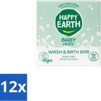 Happy Earth – Wash & Bath Bar – 100% Natuurlijk Baby & Kids – 50 g - Voordeelverpakking - 12 stuks
