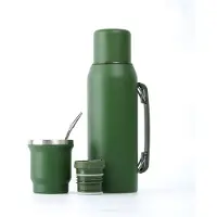 Famanu – Yerba mate set van 1 liter met thermofles en 94 ml matebeker, inclusief 2 bombillas en verwisselbare tuiten, dubbelwandig en BPA-vrij