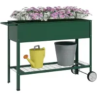 Famanu – Verhoogde plantenbak op wielen van metaal voor kruiden en tuinplanten, grijs, 109 x 44 x 80 cm, ideaal voor balkon en tuin