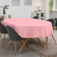 ANRO Tafelkleed Effen linnenlook Roze Ovaal 300x140cm Met sierband Afwasbaar Waterafstotend