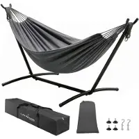 Famanu – Hangmat met frame voor 2 personen, dubbele hangmat tot 200 kg belastbaar, inclusief transporttas, ideaal voor camping, tuin en balkon