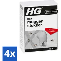Hg X - Muggenstekker - Continue Bestrijding - Inclusief Stekker - 54 Nachten - 45 ml - Voordeelverpakking - 4 stuks