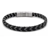 Frank 1967 7FB-0883 – Leren Armband Heren – Zwart/Grijs – Gevlochten Leer – 21 cm