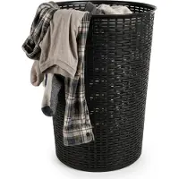 PlasticForte Ronde wasmand Rotan - zwart - gevlochten kunststof - 51 liter - 38 x 57 cm - opbergmanden
