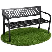 Famanu – Tuinbank met stalen poten, weerbestendig en houten zitbank voor buiten, breedte 122 cm, zwart met armleuningen