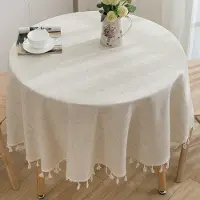 Famanu – Rond tafelkleed van katoen en linnen, effen kleur, wasbaar met kwastjes, ideaal voor keuken, eetkamer, picknick en feestelijke gelegenheden