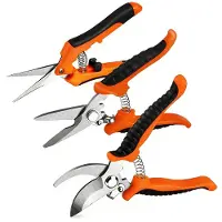 Famanu – Tuinschaar set van 3 stuks, roestvrijstalen tuinschaar voor rozen, planten, takken, bloemen, fruit en groenten, oranje