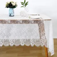 Famanu – Wit kant tafelkleed, 152,2 x 304 cm, vintage geborduurd tafellaken voor bruiloften en rustieke feesten