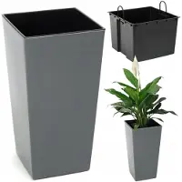 Lamela Finezja Antraciet Plantenbak 35x35x68cm Hoogglans met Inzet