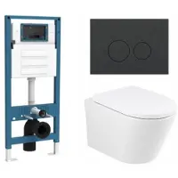Qeramiq Dely Toiletset - inbouwreservoir Flush - 35mm zitting - kunststof mat antraciete bedieningsplaat - ronde knoppen - glans wit SW1026255/SW1448813/SW1159505/SW1102376