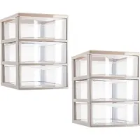 PlasticForte ladeblokje/bureau organizer - 2x - 3 lades - transparant/beige - L18 x B25 x H25 cm