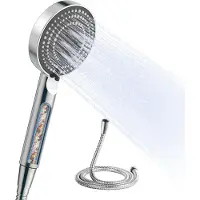 Famanu – Douchekop met antikalk filter, handdouche met 6 straalstanden, inclusief 1,6 m flexibele slang, grote waterbesparende douchekop, chroom