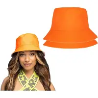 Boland Vissershoedjes zonnehoedjes - 2x - Neon oranje print - foute party - volwassenen - carnaval - bucket hat - koningsdag