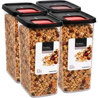 Excellent houseware Voedselcontainer strooibus - 4x - transparant/zwart - 2400 ml - kunststof - 16 x 11 x 22 cm