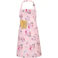 Famanu – Dames keukenschort met bloemen, verstelbaar en waterdicht, modern ontwerp voor koken en gastronomie (roze, 67 x 70.5 cm