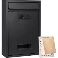 Famanu – Brievenbus in zwart met cijferslot, weerbestendige wandbrievenbus van staal, regenafstotend voor buiten, 32 x 21,7 x 8,4 cm