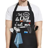 Famanu – Keukenschort voor heren, zwart, personaliseerbaar en waterdicht, verstelbaar barbecueschort
