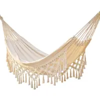 Famanu – Dubbele hangmat voor binnen en buiten, boho macramé hangmat van katoen, zachte hangmat voor twee personen, ideaal voor patio en tuin, belasting tot 227 kg