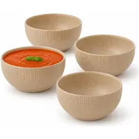 Secret De Gourmet Soepkommen Memphis - 4x - D14 cm - 600 ml - beige - keramiek - schaaltjes - kommetjes - stapelbaar