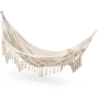 Famanu – Hangmat 200 x 150 cm, tot 200 kg, outdoor dubbele hangmat voor 1-2 personen, van katoen in boho-stijl, ideaal voor tuin, balkon en terras, beige
