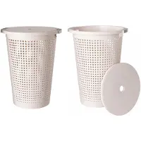 Storage solutions Wasmand met deksel - 2x - wit - 35 liter - 40 x 52 cm - kunststof - rond - wasbox - mand voor wasgoed