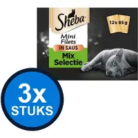 Sheba 3x - Mini Filets Mix Selectie in Saus Multipack - Kattenvoer Natvoer - 12x85g