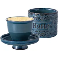 Famanu – Keramische botervloot met waterkoeling, Franse botervloot voor verse en uitsmeerbare boter in blauw