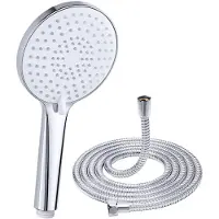 Famanu – Handdouche met 3 straalsoorten, ronde hogedruk douchekop van 120 mm, waterbesparende douchekop met slang