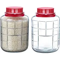 Alessandro XXL voedsel opslag container - 2x - glas - 12 liter - afsluitdop en hengsel - transparant/rood - Weckpotten - Opslagpotten - 24 x 36 cm