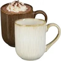 Mica Decorations Koffiemok Nusa - 2x stuks - bruin en creme - 11 x 9 cm - keramiek - theemok