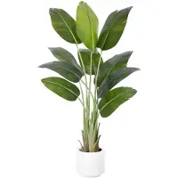 Famanu – Kunstmatige paradijsvogelplant 150 cm, grote nepplant met witte pot, 10 bananenbladeren, ideaal voor decoratie in kantoor, thuis en slaapkamer