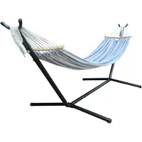 Famanu – Dubbele hangmat voor 2 personen, 220 x 160 cm, met stalen standaard en afneembare spreidstang, belasting tot 500 lbs, canvas en katoen voor buitengebruik