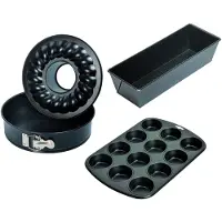 Famanu – Bakvormset, 4-delig, springvorm, platte en buisbodem van 26 cm, bakvorm van 30 cm, muffin bakplaat voor 12 muffins, met anti-aanbaklaag