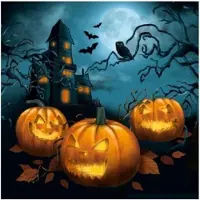 Procos 40 Servetten - Pompoen - Huis - Uil - Vleermuis - Halloween Sensations - Oranje - Blauw - Zwart - 33 x 33 cm - 2-Laags -