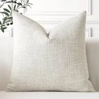 Famanu – Linnen kussenhoes, decoratieve vierkante kussensloop van 50 x 50 cm, voor huisdecoratie in beige