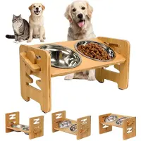 Famanu – Verhoogde hondenbak met standaard, in hoogte verstelbare voerbak voor kleine honden en katten, met 2 roestvrijstalen bakken, antislip