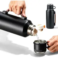 VHV - Thermoskan 1 Liter - Thermosflessen - isoleerfles mepal - RVS Thermosfles met Theekamer en Beker - 24 Uur Isolatie RVS 316 - Lekkrije Thermosbeker voor Reizen en Kantoor - Zwart