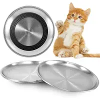 Famanu – Voerbak voor katten set van 4 stuks, roestvrij staal met antislip bodem, platte kattenbak voor voer en water