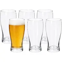 Excellent houseware Bierglazen - set 6x - 550 ml - half hoog model - glas - 8 x 15 cm - Pils - helder transparant