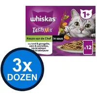 Whiskas 3x - 1+ Adult Selectie van de Chef in Saus Multipack - Kattenvoer Natvoer - 12x85g