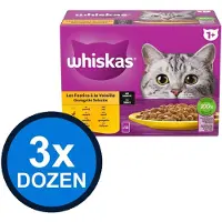 Whiskas 3x - 1+ Adult Gevogelte Selectie in Saus Multipack - Kattenvoer Natvoer - 12x85g