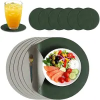 Famanu – Set van 6 kunstlederen placemats met onderzetters, rond Ø33 cm, voor tafelbescherming