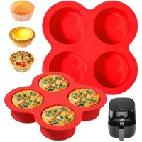 Famanu – Set van 2 siliconen muffinvormpjes, 4-gaats vormpjes voor muffins, cupcakes en quiches, in rood, 12 x 8 cm, ideaal voor gebruik in de oven, magnetron of heteluchtfriteuse
