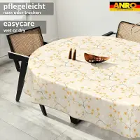 ANRO Tafelkleed Bloemen en vogels Beige Ovaal 180x140cm Met sierband Afwasbaar Waterafstotend
