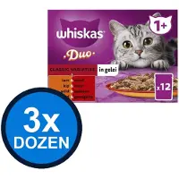 Whiskas 3x - 1+ Pouch Adult Gelei Duo Classic Selectie Multipack (12x85g) - Kattenvoer Natvoer - 1.02 kg